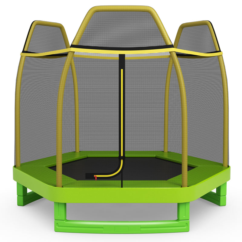Costway - 7FT Kids Trampoline with Safety Enclosure Net-Green