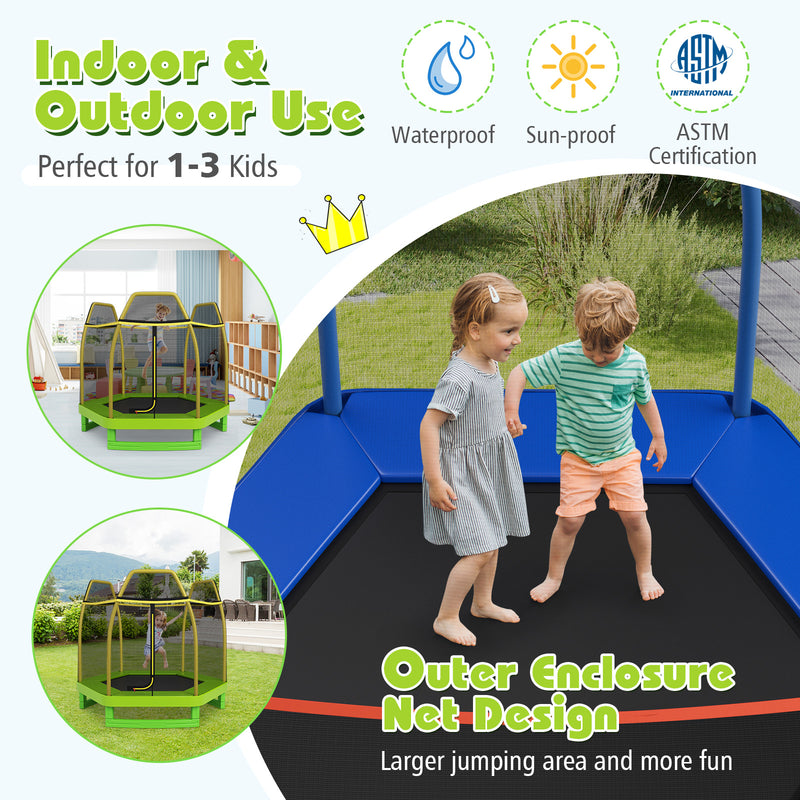 Costway - 7FT Kids Trampoline with Safety Enclosure Net-Green