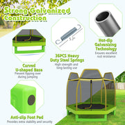 Costway - 7FT Kids Trampoline with Safety Enclosure Net-Green