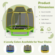 Costway - 7FT Kids Trampoline with Safety Enclosure Net-Green
