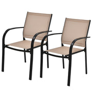 Costway - Set of 2 Patio Stackable Dining Chairs with Armrests Garden Deck-Brown