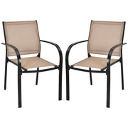 Costway - Set of 2 Patio Stackable Dining Chairs with Armrests Garden Deck-Brown