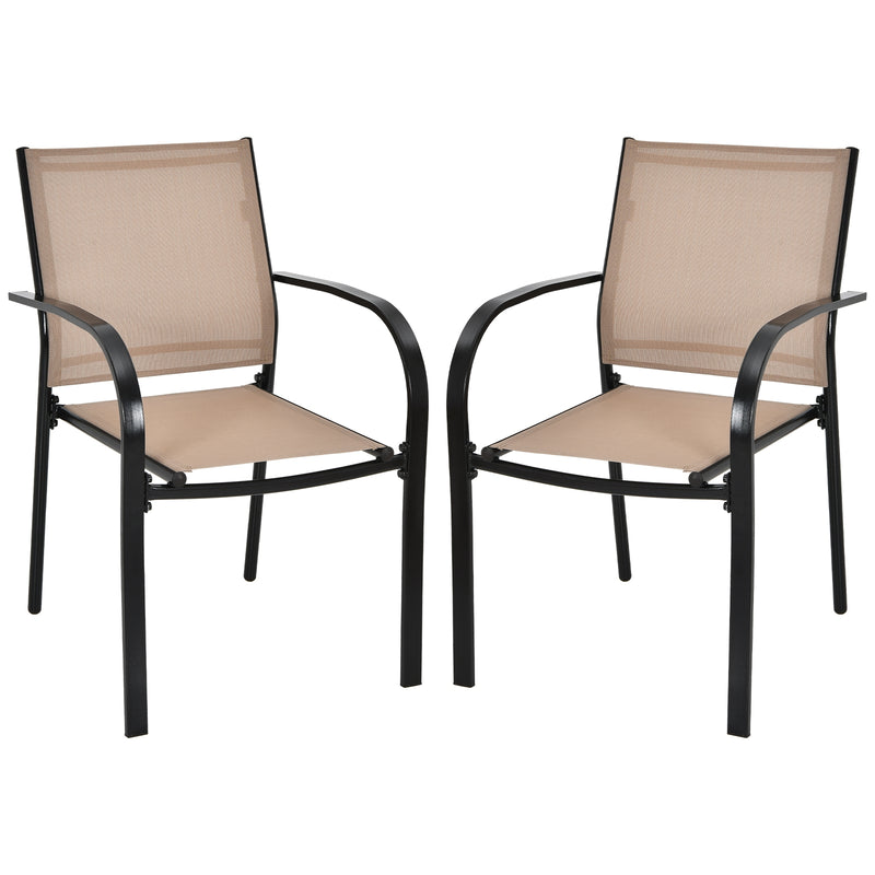 Costway - Set of 2 Patio Stackable Dining Chairs with Armrests Garden Deck-Brown