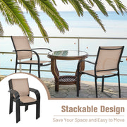 Costway - Set of 2 Patio Stackable Dining Chairs with Armrests Garden Deck-Brown