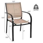 Costway - Set of 2 Patio Stackable Dining Chairs with Armrests Garden Deck-Brown