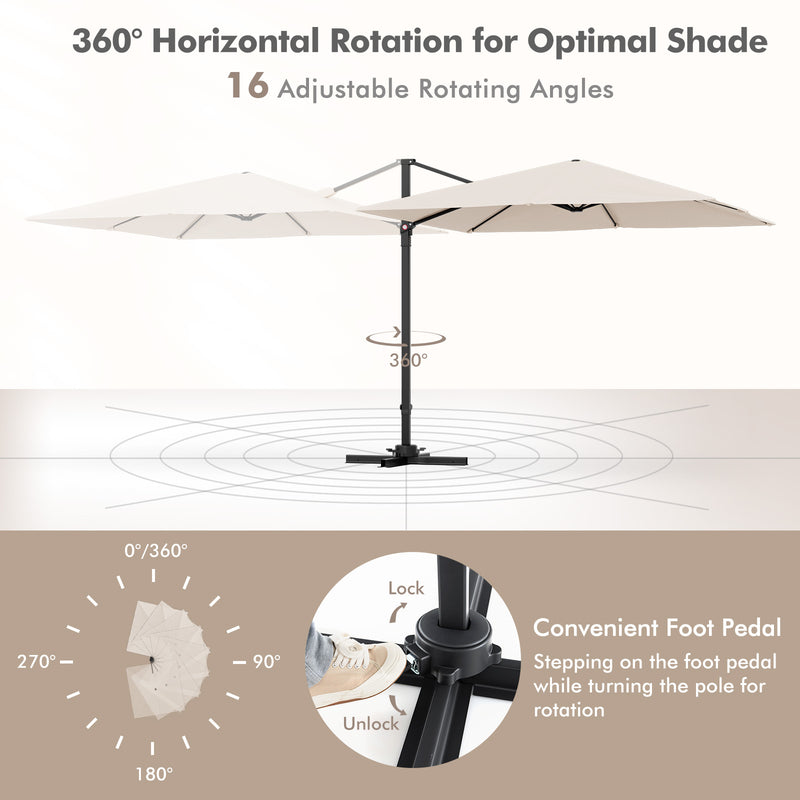 Costway - 9.5 Feet Square Patio Cantilever Umbrella with 360° Rotation-Beige
