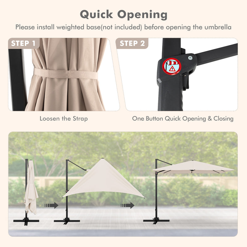 Costway - 9.5 Feet Square Patio Cantilever Umbrella with 360° Rotation-Beige