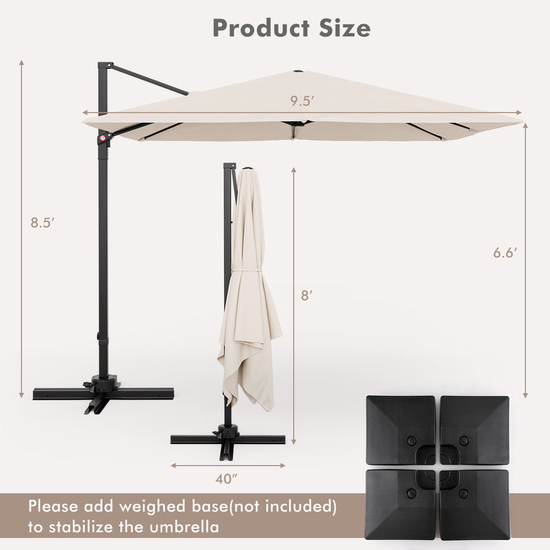 Costway - 9.5 Feet Square Patio Cantilever Umbrella with 360° Rotation-Beige