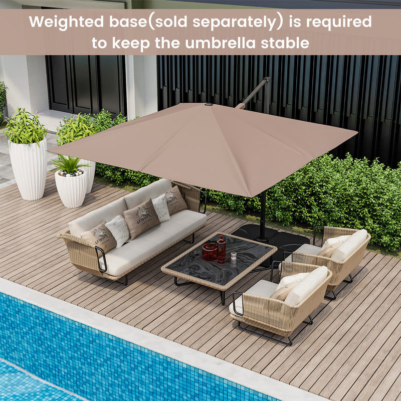 Costway - 9.5 Feet Square Patio Cantilever Umbrella with 360° Rotation-Coffee