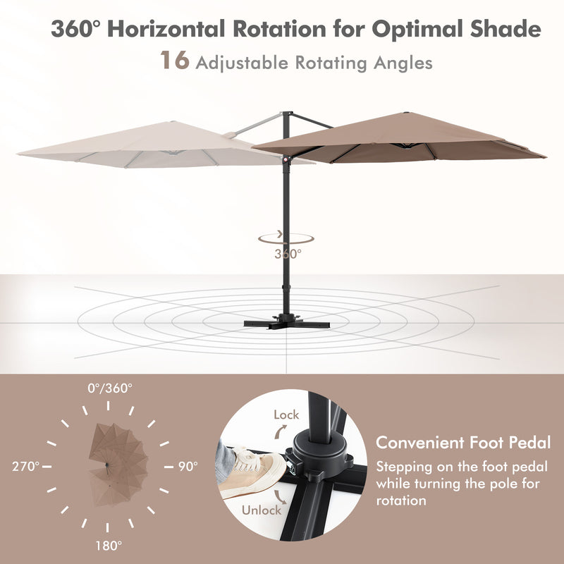 Costway - 9.5 Feet Square Patio Cantilever Umbrella with 360° Rotation-Coffee