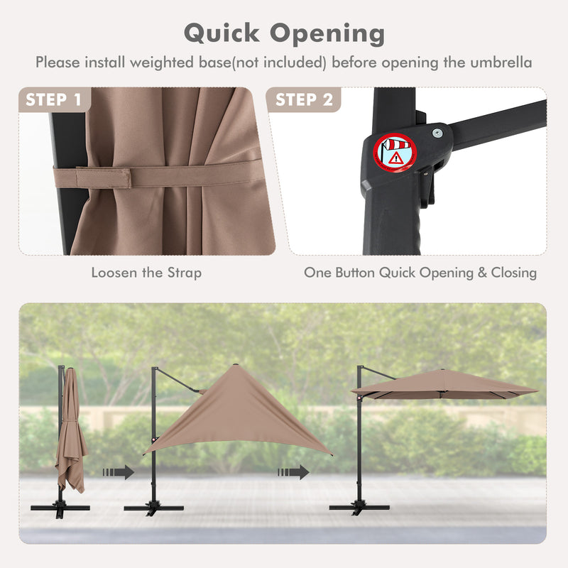 Costway - 9.5 Feet Square Patio Cantilever Umbrella with 360° Rotation-Coffee
