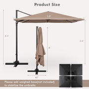 Costway - 9.5 Feet Square Patio Cantilever Umbrella with 360° Rotation-Coffee