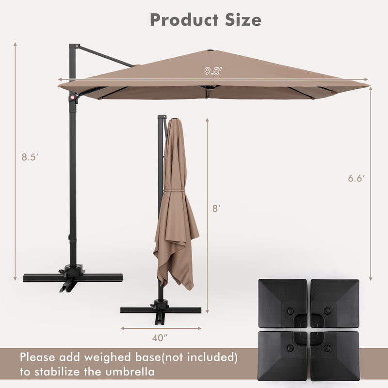 Costway - 9.5 Feet Square Patio Cantilever Umbrella with 360° Rotation-Coffee