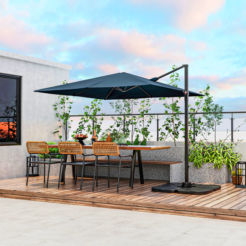 Costway - 9.5 Feet Square Patio Cantilever Umbrella with 360° Rotation-Navy