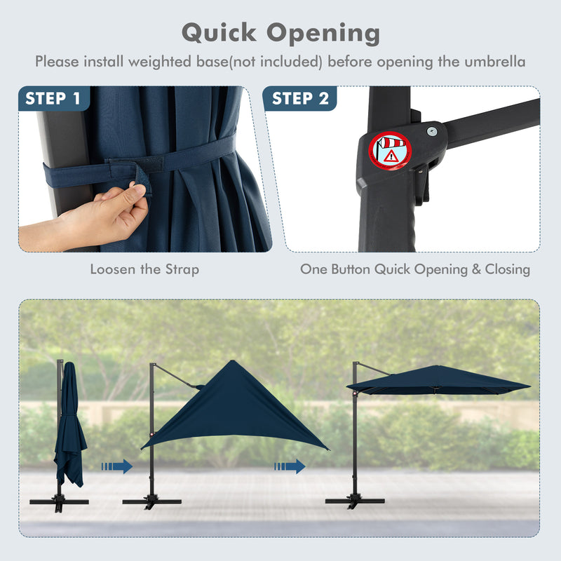 Costway - 9.5 Feet Square Patio Cantilever Umbrella with 360° Rotation-Navy