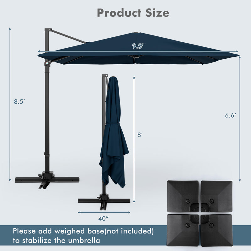 Costway - 9.5 Feet Square Patio Cantilever Umbrella with 360° Rotation-Navy