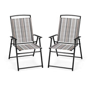 Costway - Set of 2 Patio Folding Sling Chairs Space-saving Dining Chair-Gray
