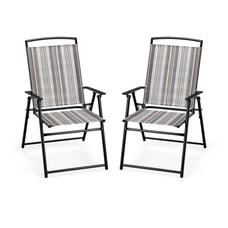 Costway - Set of 2 Patio Folding Sling Chairs Space-saving Dining Chair-Gray