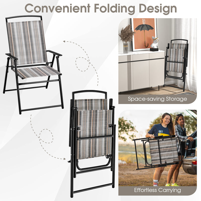 Costway - Set of 2 Patio Folding Sling Chairs Space-saving Dining Chair-Gray