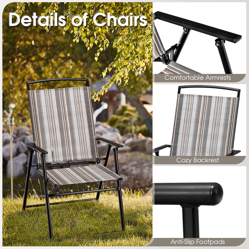Costway - Set of 2 Patio Folding Sling Chairs Space-saving Dining Chair-Gray