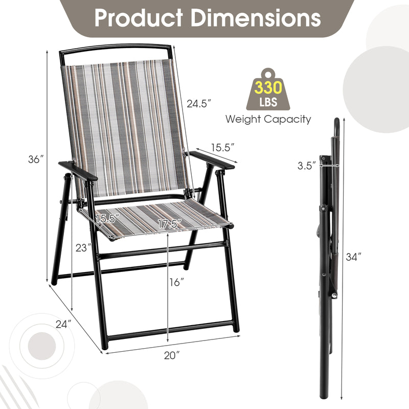 Costway - Set of 2 Patio Folding Sling Chairs Space-saving Dining Chair-Gray
