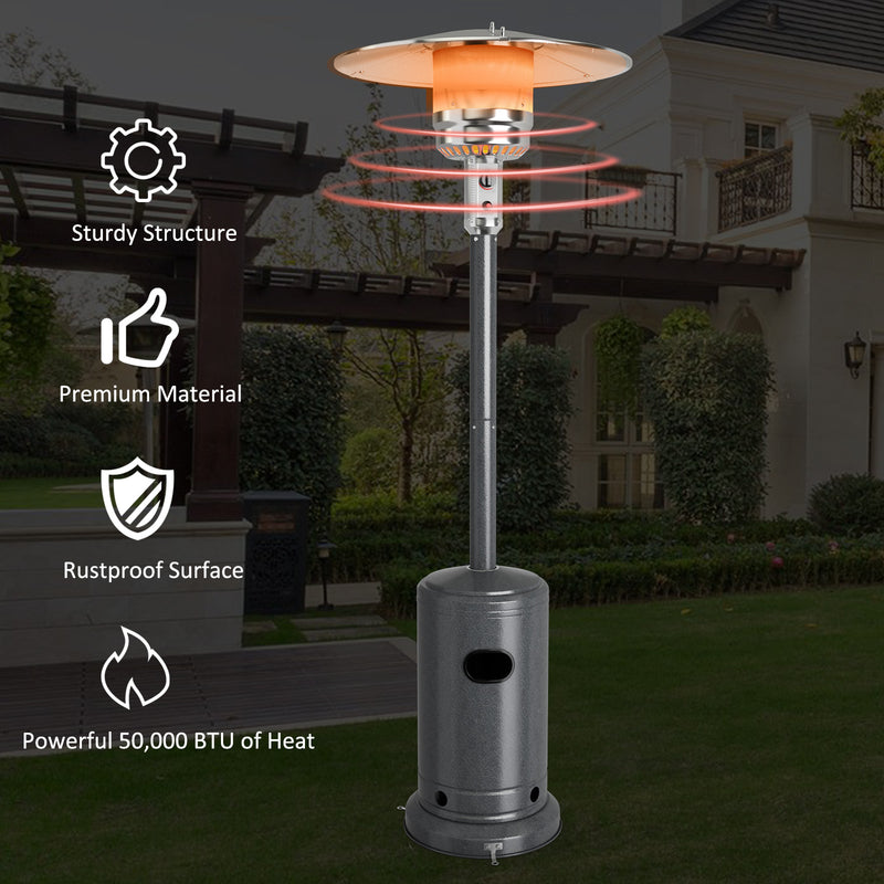 Costway - 50000BTU Garden Propane Standing LP Gas Steel Accessories Heater-Gray