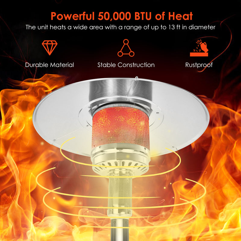 Costway - 50000BTU Garden Propane Standing LP Gas Steel Accessories Heater-Gray