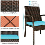 Costway - 7Pcs Patio Rattan Cushioned Dining Set with Umbrella Hole-Turquoise