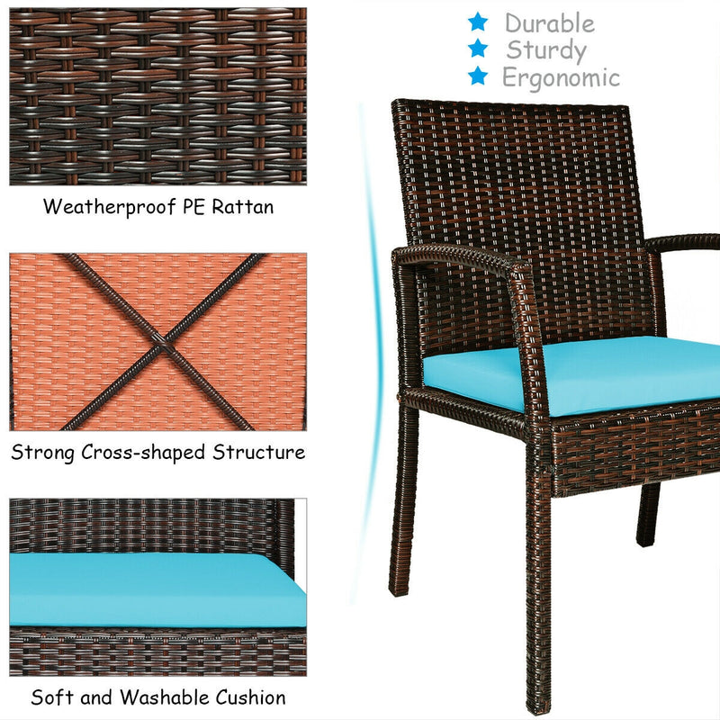 Costway - 7Pcs Patio Rattan Cushioned Dining Set with Umbrella Hole-Turquoise