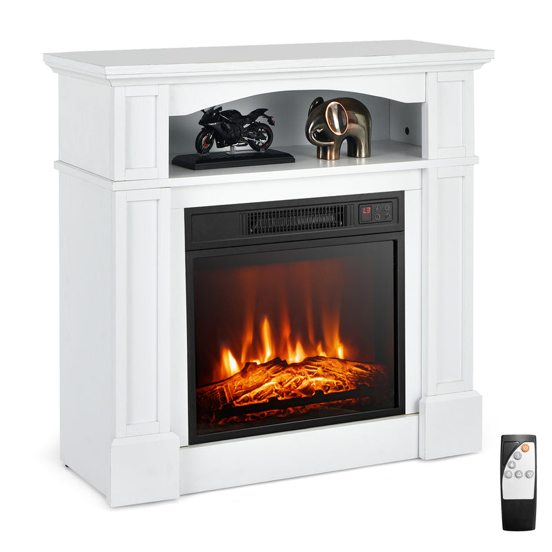 Costway - 32 Inch 1400W Electric TV Stand Fireplace with Shelf-White