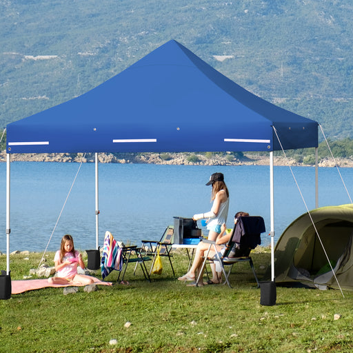 Costway - 10 x 10 Feet Pop-up Gazebo with 5 Removable Zippered Sidewalls and Extended Awning-Blue