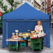 Costway - 10 x 10 Feet Pop-up Gazebo with 5 Removable Zippered Sidewalls and Extended Awning-Blue