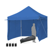 Costway - 10 x 10 Feet Pop-up Gazebo with 5 Removable Zippered Sidewalls and Extended Awning-Blue
