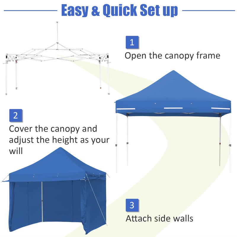 Costway - 10 x 10 Feet Pop-up Gazebo with 5 Removable Zippered Sidewalls and Extended Awning-Blue