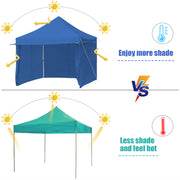 Costway - 10 x 10 Feet Pop-up Gazebo with 5 Removable Zippered Sidewalls and Extended Awning-Blue