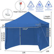 Costway - 10 x 10 Feet Pop-up Gazebo with 5 Removable Zippered Sidewalls and Extended Awning-Blue