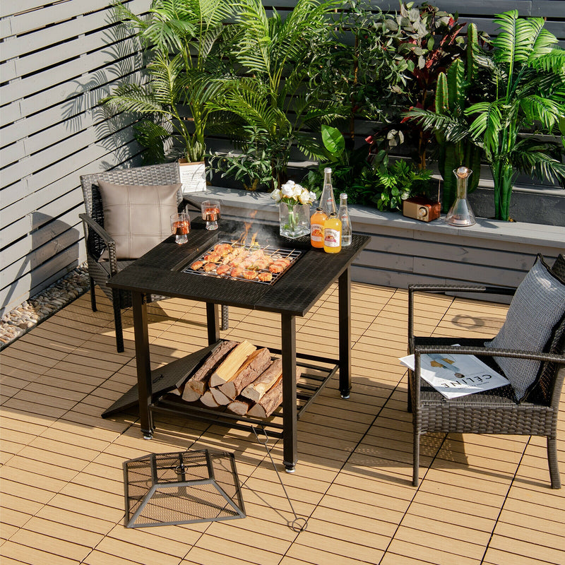 Costway - 31 Inch Outdoor Fire Pit Dining Table with Cooking BBQ Grate