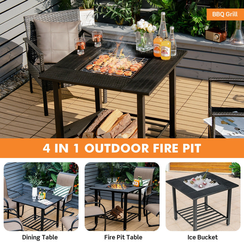 Costway - 31 Inch Outdoor Fire Pit Dining Table with Cooking BBQ Grate