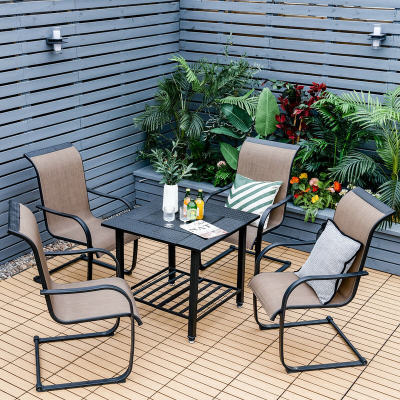 Costway - 31 Inch Outdoor Fire Pit Dining Table with Cooking BBQ Grate