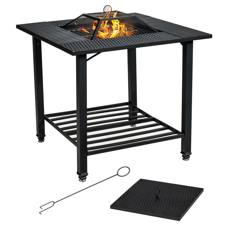 Costway - 31 Inch Outdoor Fire Pit Dining Table with Cooking BBQ Grate