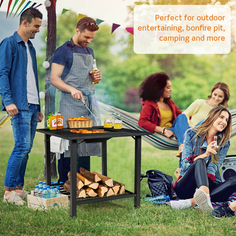 Costway - 31 Inch Outdoor Fire Pit Dining Table with Cooking BBQ Grate