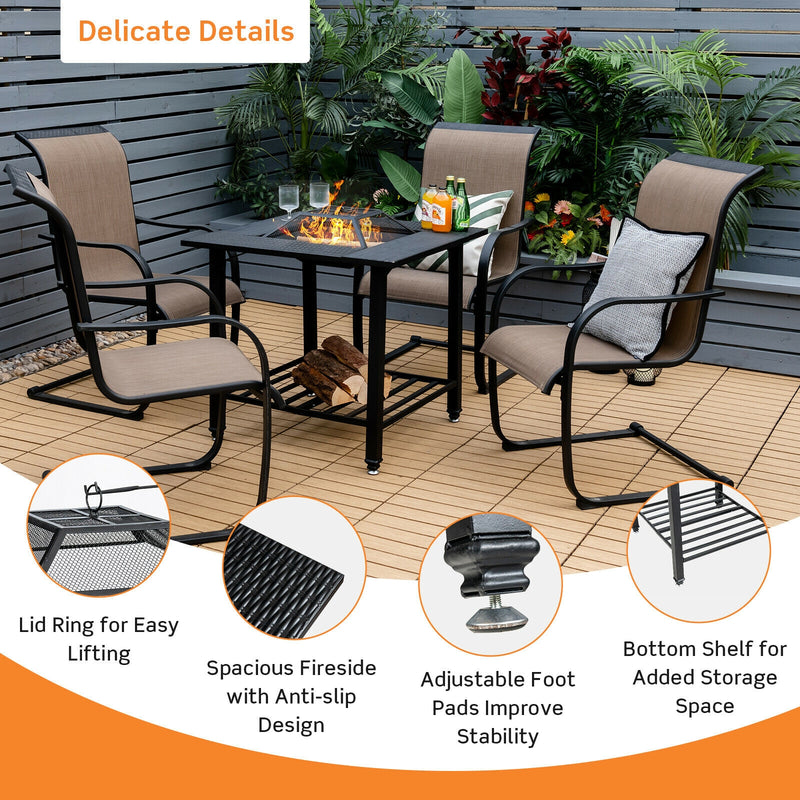 Costway - 31 Inch Outdoor Fire Pit Dining Table with Cooking BBQ Grate