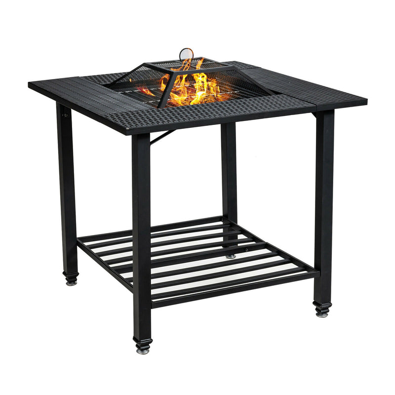 Costway - 31 Inch Outdoor Fire Pit Dining Table with Cooking BBQ Grate
