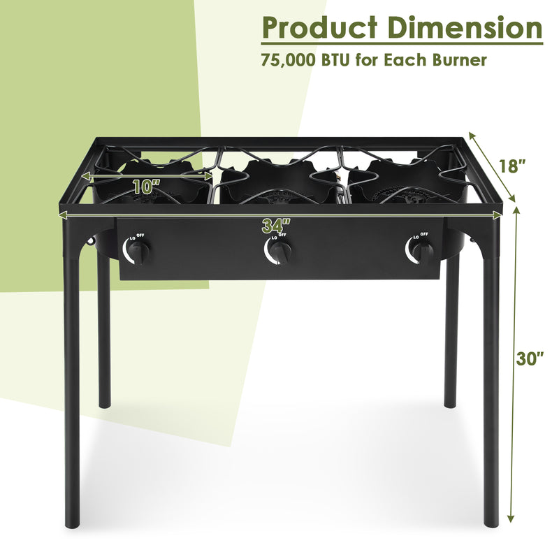 Costway - 225000 BTU Portable Propane 3 Burner Gas Cooker