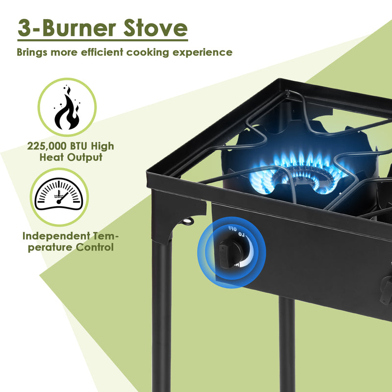 Costway - 225000 BTU Portable Propane 3 Burner Gas Cooker