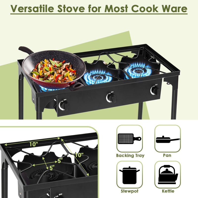 Costway - 225000 BTU Portable Propane 3 Burner Gas Cooker