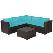 Costway - 6 Pieces Patio Furniture Sofa Set with Cushions for Outdoor-Turquoise