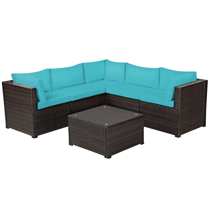 Costway - 6 Pieces Patio Furniture Sofa Set with Cushions for Outdoor-Turquoise