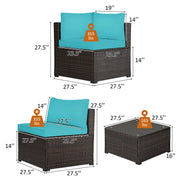 Costway - 6 Pieces Patio Furniture Sofa Set with Cushions for Outdoor-Turquoise