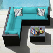 Costway - 6 Pieces Patio Furniture Sofa Set with Cushions for Outdoor-Turquoise
